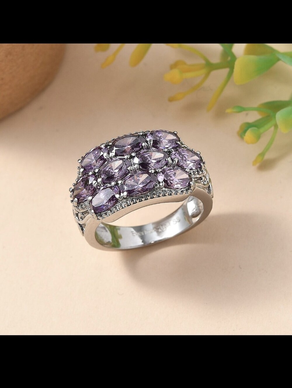EVERTRUE Simulated Amethyst Color Diamond Ring with Stainless Steel 7.30ctw